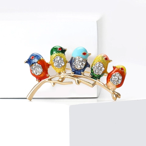 Spilla Carina con Uccelli Colorati per Donna in Lega Placcata Oro Smalto Strass Animale Spilla da Bavero Gioielli Regalo