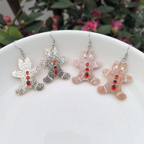 Weihnachten Lebkuchenmann Süße Katze Ohrhänger Acryl Pailletten Glitzer Strass Festlicher Feiertagsschmuck Für Damen