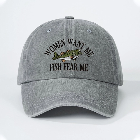 Gewassen Katoenen Honkbalpet Retro Vis Borduurwerk Grappige Slogan Dad Hat Verstelbaar Outdoor Zonbescherming Unisex