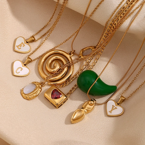 Collana Con Ciondolo In Acciaio Inossidabile Per Donna Placcato Oro 18K Sole Luna Stella Malocchio Croce Spirale Gioielli