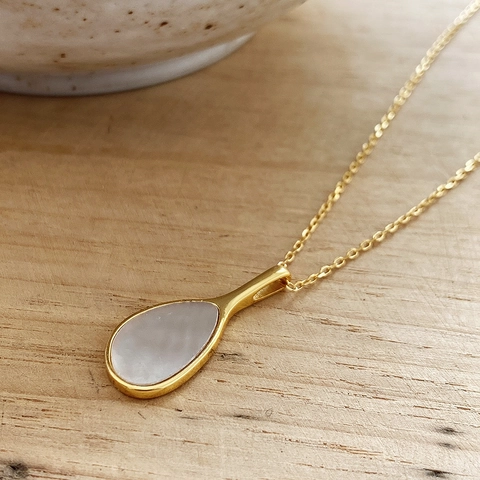Tropfenform Perlmutt Anhänger Halskette 925 Sterling Silber 18K Vergoldet Minimalistischer Eleganter Schmuck Für Damen Mode
