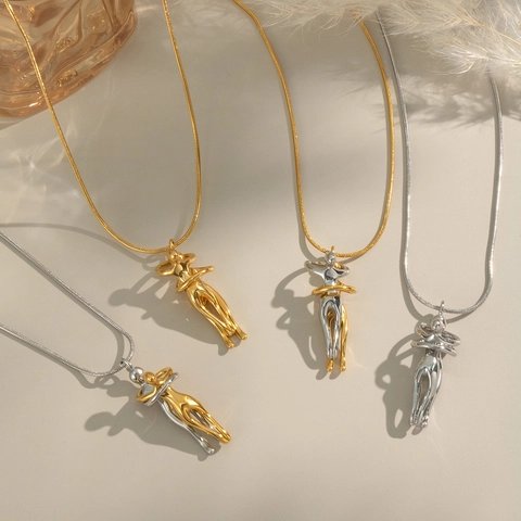 Abstrakte Umarmung Halskette Edelstahl Wasserdicht Hypoallergen Romantischer Minimalistischer Schmuck Geschenk Damen