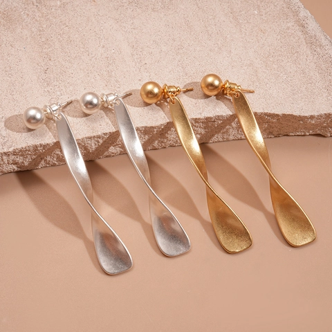 Pendientes Colgantes Retorcidos Con Perla Artificial De Imitación Cobre Y Poste De Plata De Ley 925 Elegante Joyería De Mujer