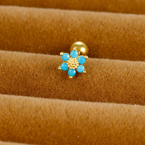 Stainless Steel Cartilage Stud Earrings Bohemian Faux Turquoise Screw Back Helix Piercing Jewelry For Women Snake Star Flower