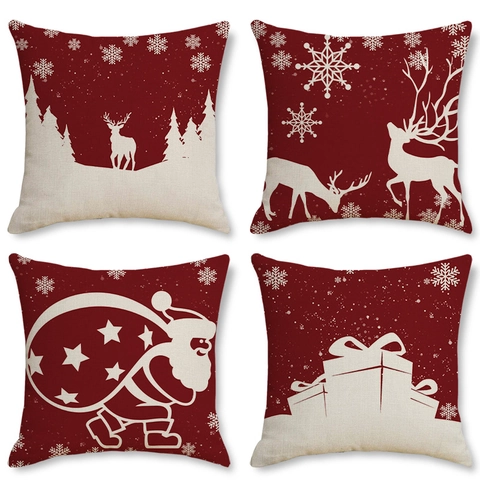 Weihnachts Kissenbezüge Leinen Dekorative Kissenhülle Für Sofa Haus Deko Xmas Rentier Weihnachtsmann Muster