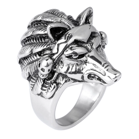 Wolf Head Lion Anubis Ring Stainless Steel Vintage Hip Hop Punk Rock Gothic Jewelry For Men Bold Accessory Statement