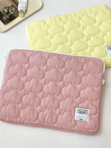 Laptop Sleeve Case Cloud Quilted Polyester Shockproof Tablet Storage Bag Protective Cover Cute Korean Style
