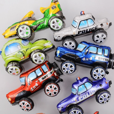 Ballons en Aluminium de Véhicule de Dessin Animé 3D Voiture de Course Police Jeep Ballons en Film d'Aluminium Accessoires de Décoration de Fête d'Anniversaire pour Enfants