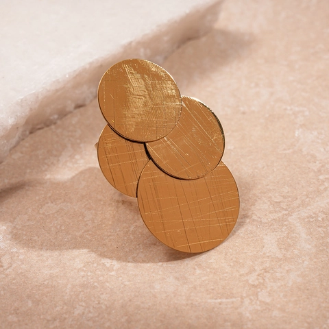 Anello Cerchi Geometrici Sovrapposti Acciaio Inossidabile Metallo Spazzolato Esagerato Aperto Regolabile Gioielli Di Moda Donna