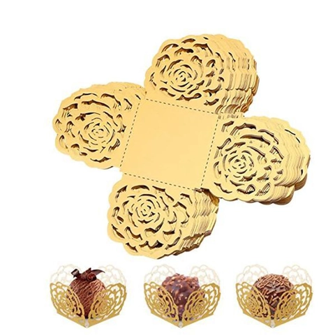 Lasergeschnittene Ausgehöhlte Rosenblüte Papier Schokoladen Förmchen Für Hochzeit Party Süßigkeiten Deko Gold Weiß