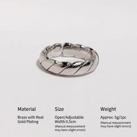 Brass Twisted Wave Open Ring For Men Women Minimalist Adjustable Spiral Diagonal Line Textured Metal Finger Ring Jewelry
