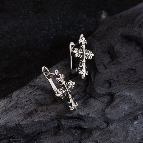 Orecchini A Cerchio Con Croce Gotica Vintage Punk Giglio Pugnale Rame Con Perno In Argento Gioielli Per Donna