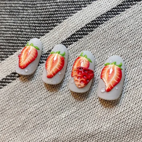 Nail Art Stickers 3D Relief Strawberry Fruit Dessert Japanese Style Self Adhesive Manicure Decoration For Women