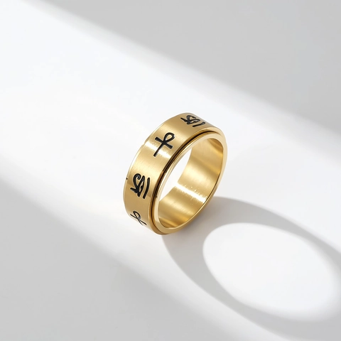 Antico Egiziano Croce di Ankh Occhio di Horus Acciaio Inossidabile Spinner Anello per Uomo Donna Sollievo dall'Ansia Antistress Bandring