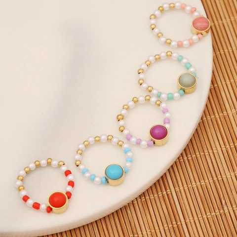Anello Di Perline Fatto A Mano Pietra Naturale Acciaio Inossidabile Boho Gioielli Di Moda Elastici Colorati Per Donne