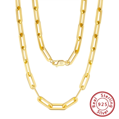 Collar De Cadena Paperclip Plata De Ley 925 Pulido Espejo Joyas Geométricas Minimalistas Para Mujeres Hombres Italia