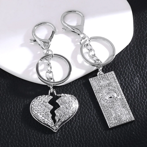 Portachiavi Banconota Dollaro Cuore Strass Pendente Lega Di Zinco Ciondolo Per Borsa Moda Hip Hop