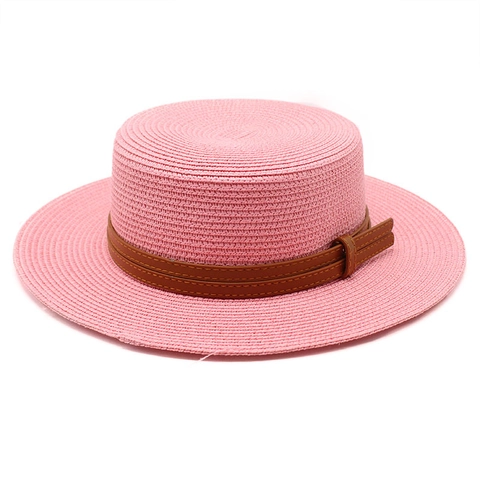 Boater Hat Straw Woven Sun Protection Summer Beach Vacation Retro Style For Men Women With Decorative Leather Band