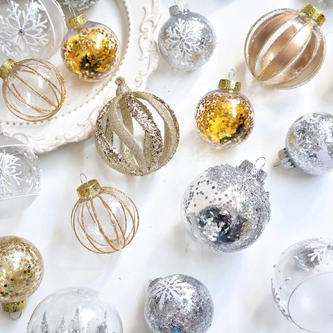 Bolas De Navidad Plástico Transparente Purpurina Adornos Pintados Para Decoración De Árbol Champán Oro Plata Blanco