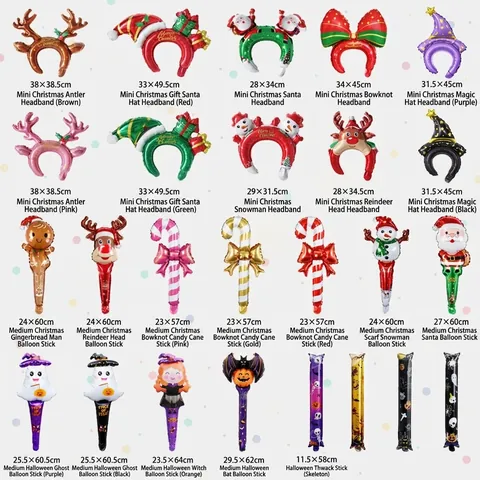 Mini Christmas Halloween Foil Balloons Headband Sticks Inflatable Santa Reindeer Pumpkin Ghost Party Decorative Props
