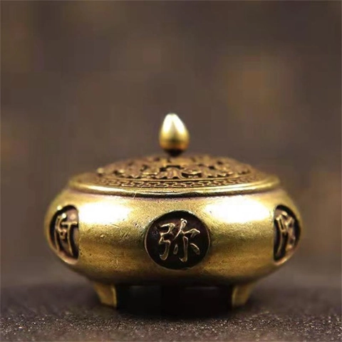 Mini Messing Weihrauchbrenner Vintage Chinesischer Stil Censer Desktop Home Dekor Hohler Deckel Tierkreis Buddha Stativ Metall Ornament