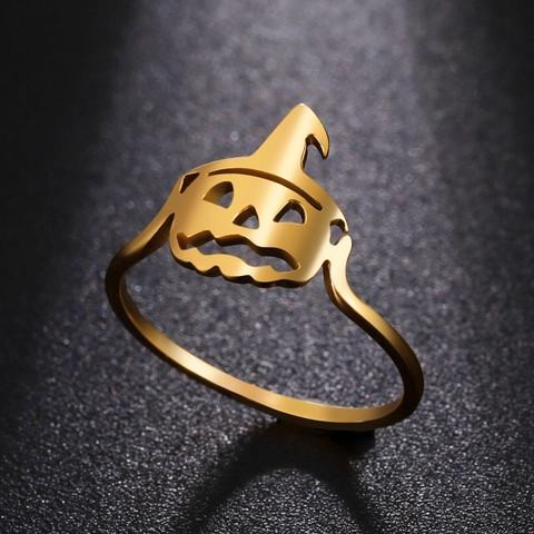 Anillo De Calabaza Con Sombrero De Mago Halloween Acero Inoxidable Hueco Joyería De Fiesta Para Mujeres Hombres