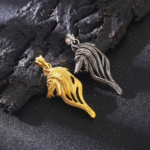 Wolf Head Pendant Necklace Stainless Steel Viking Punk Vintage Retro Hip Hop Jewelry Men