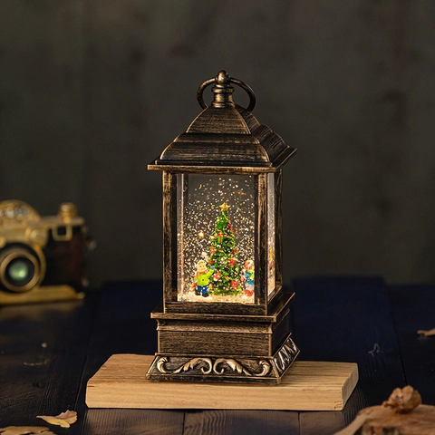 Linterna De Bola De Nieve Navideña Caja De Música Purpurina LED Luz Nocturna Retro Plástico Decoración Festiva Papá Noel Muñeco De Nieve
