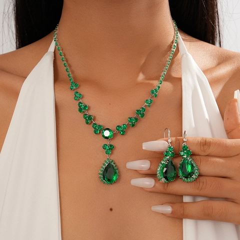 Collana E Orecchini Da Donna Zircone Goccia D'acqua Forma Di Pera Fiore Elegante Lusso Vintage Gioielli Accessorio Da Festa