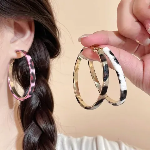 Leopard Print Hoop Earrings For Women Geometric Vintage Animal Texture Copper With 925 Sterling Silver Earring Post