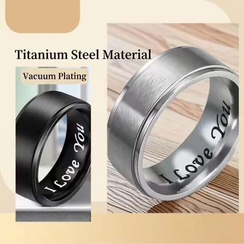 Anillo de Acero de Titanio Minimalista para Hombre Acabado Mate Cepillado Banda Interior Grabada I Love You Joyería Moda