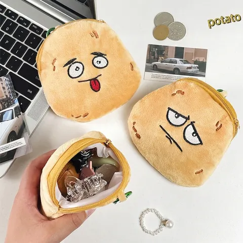 Kartoffel Münzbörse Plüsch Mini Tasche Lustiger Ausdruck Bestickt Reißverschlussbeutel Kawaii Neuheit Für Kopfhörer Datakabel