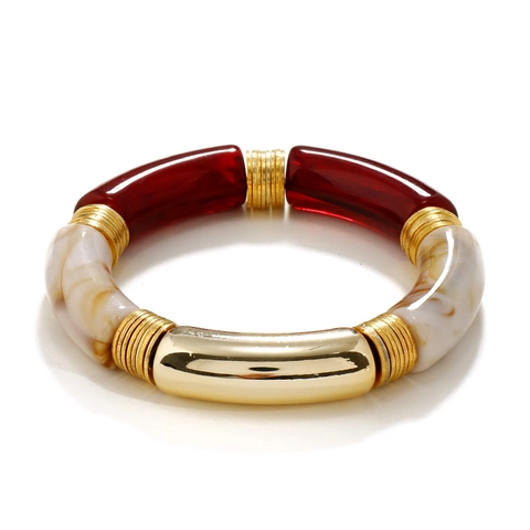 Acrylic Resin Curved Tube Bracelet Marble Pattern Bamboo Joint Elastic Bangle Women Bohemian Style Fashion Jewelry