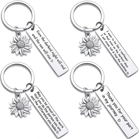Sonnenblume Schlüsselanhänger Edelstahl Laser Graviert Inspirierende Zitate Silber Ton Anhänger Geschenk Für Freunde