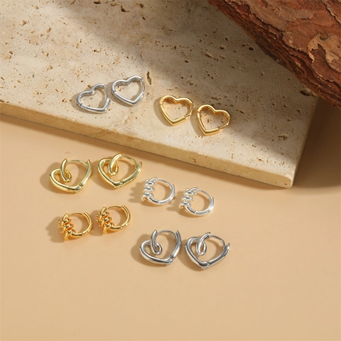 Minimalist Heart Shaped Hoop Earrings French Retro Copper Gold Silver Plated Twisted Braided Knotted Jewelry For Women