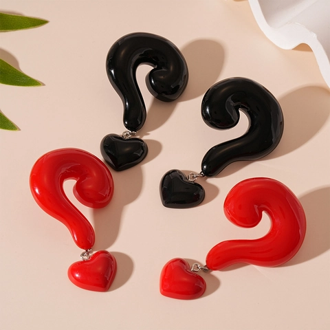 Question Mark Heart Drop Earrings Resin Alloy Jewelry With Silver Earring Post Exaggerated Fashion Style For Women