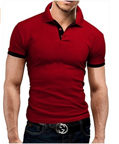 Men's Casual Polyester Polo Shirt Short Sleeve Contrast Trim Slim Fit Sporty Top Solid Color Basic Fashion Polo Shirt For Men