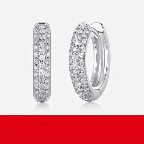 Moissanite Pave Hoop Oorbellen 925 Sterling Zilver Fonkelende Geometrische Luxe Sieraden Voor Dames