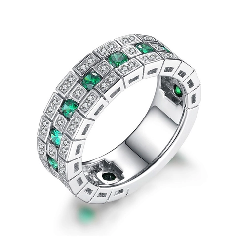 Vintage Kupfer Geometrischer Breiter Ring Für Damen Silberton Smaragdgrüner Strass Besetzt Full Finger Zeigefinger Ring Schmuck