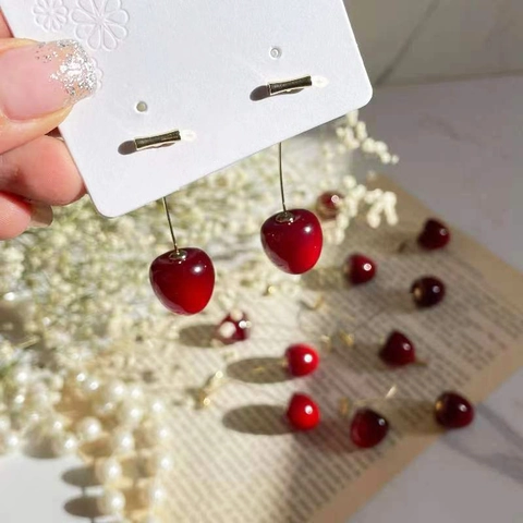 Cherry Peach Fruit Drop Earrings Alloy Copper Resin Colorful Sweet Cute Creative Jewelry For Women