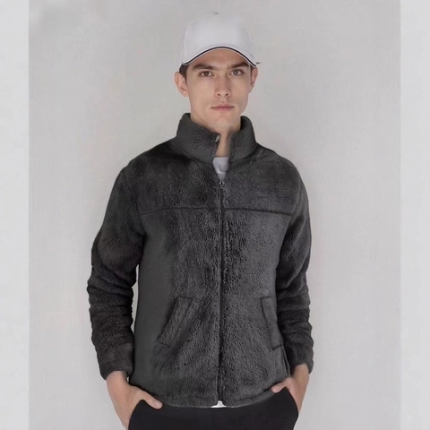 Men Fleece Jacket Stand Collar Full Zip Polar Fleece Warm Casual Lightweight Outdoor Winter Coat