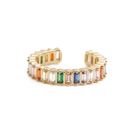 Adjustable Open Ring Colorful Zircon Copper Micro Pave Rainbow Geometric Fashion Jewelry Accessories For Women
