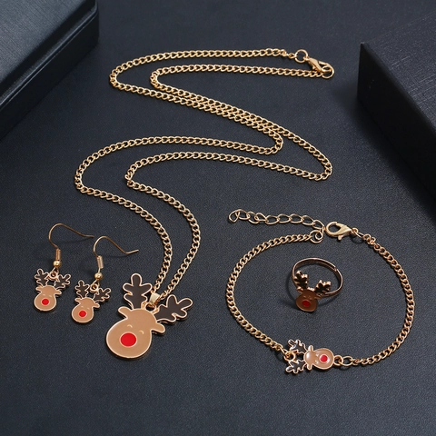 Weihnachten Legierung Weihnachtsmann Rentier Baum Glocke Emaille Halskette Ohrringe Armband Ring Feiertag Schmuck Kollektion
