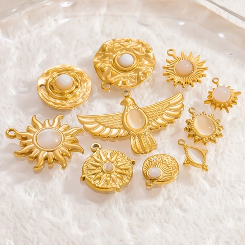 Vintage 18K Gold Plated Stainless Steel Pendant Only Without Chain For Women DIY Jewelry Making Sun Eagle Evil Eye Charms