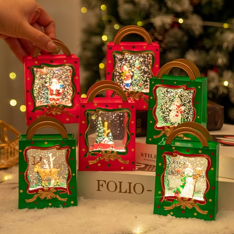 Lampada Palla Di Neve Di Natale Forma Borsa LED Decorazione Scrivania Plastica Babbo Natale Pupazzo Di Neve Scintillio