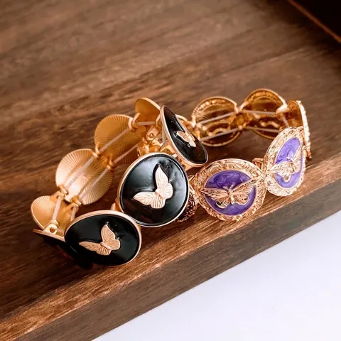 Bracciale A Farfalla In Smalto Di Lega Stile Palazzo Vintage Gioielli Geometrici Elastici Per Donna Retro Francese
