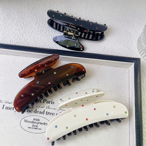 Acetate Hair Claw Clip With Colorful Rhinestones Elegant Korean Style Shark Clip Fashion Hair Accessory For Women