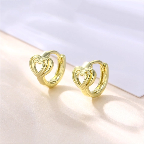 Orecchini A Cerchio A Cuore Vuoto Rame Placcato Oro 18K Con Perno In Argento Sterling 925 Gioielli Per Donna