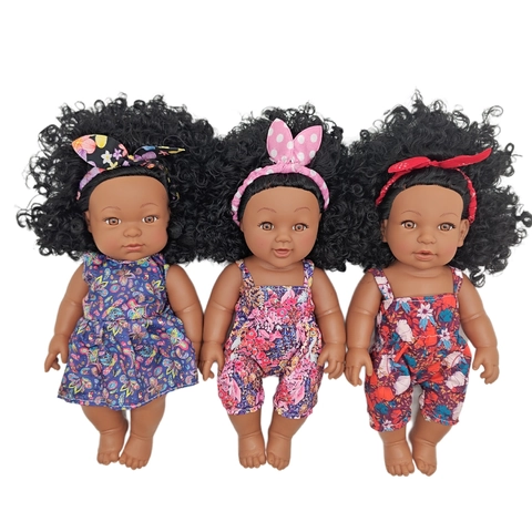 Realistic Black Baby Doll Simulation African Reborn Doll With Curly Hair Vinyl Plastic Toy For Children Gift