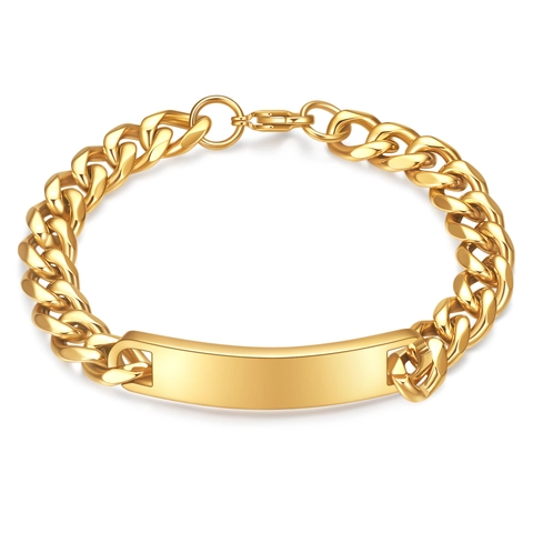 Pulsera De Cadena Cubana Para Hombre ID Acero Inoxidable Minimalista Placa Rectangular Pulida Joyería Moda Accesorio